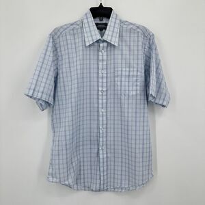 Vtg Mervyn's Shirt Sz 16 Blue Plaid‎ Button Up Rockabilly Single Stitch Cowboy